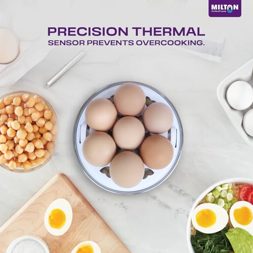 Image of Milton Xpress Egg Boiler | Automatic Power Off | Egg Cooker & Steamer for Boiling Up to 7 Eggs | 3 Boiling Modes | 360 Watt | Compact Egg Boiler with Plastic Body| 1 Year Warranty