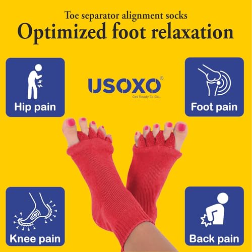 Image of Foot Alignment Socks I Cotton Finger Toe Separator I Easing Bunion Hammertoe and Arthritis Pain Relief I Improving Posture & Increasing Flexibility I Free Size for Men & Women (Maroon)