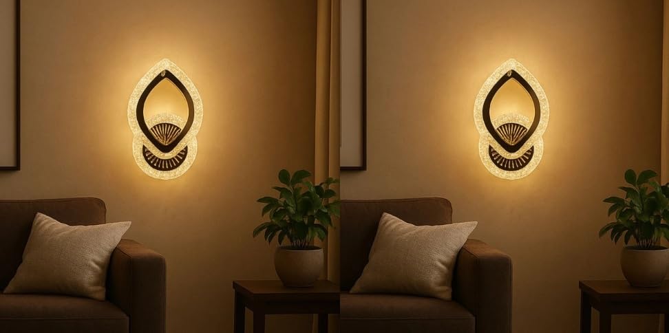 Image of Modern Crystal LED Wall Light, Decorative Indoor Wall Lamp with Warm White Lighting, Stylish Wall Mounted Light for Living Room, Bedroom, Hallway Pack of 2