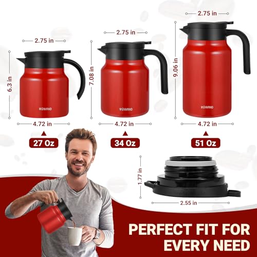 Image of Small Insulated Coffee Carafe, 27 oz, Keeps Hot for 12H, Red