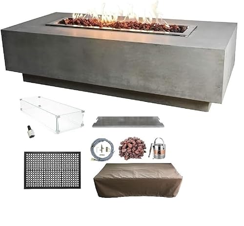 Elementi Granville Gas Fire Pit Bundle Concrete Fire Table, Outdoor