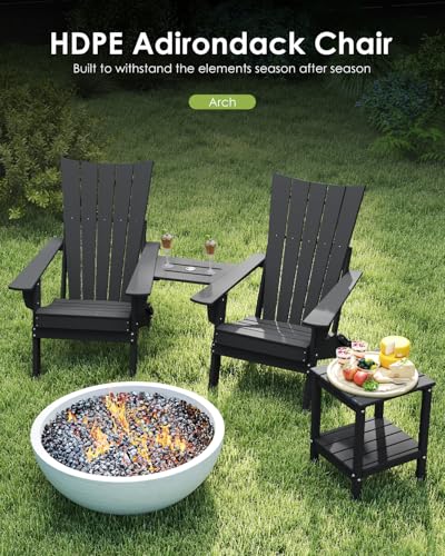 GREENVINES Folding-Adirondack-Chairs-Set-of-2 | HDPE Plastic | Arch Series | Fire Pit Chair | with Connecting Tray | Removable Table | All Weather | for Outdoor Patio Deck Poolside | Black — view 4