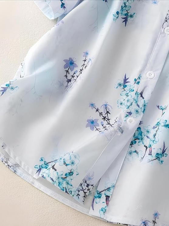 Image of Gufrina Women Floral Printed Shirt Short Sleeve Button Down Top | Casual Summer Blouse Lightweight Soft Fabric Regular Fit Stylish Top
