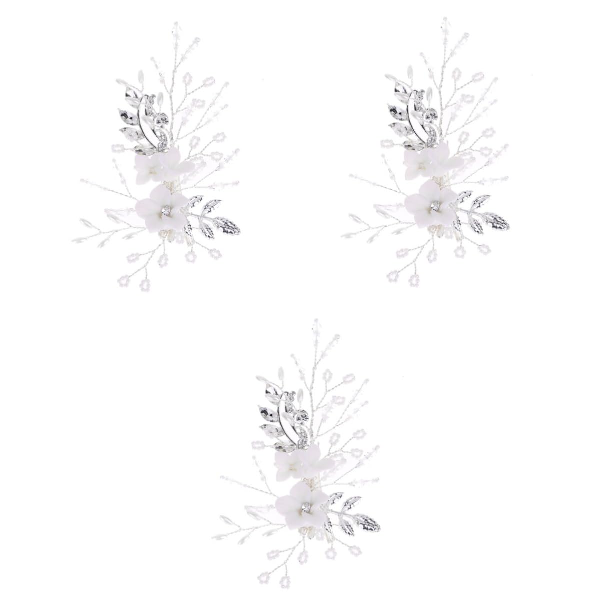 FOMIYES 3stücke Handgemachte Braut Haarschmuck Clips Mit Perlen Und Kristallen Dekorative Haaraccessoires Für Frauen Hochzeitsfeier Und Bachelorette Party Weiß Und Blumen Design