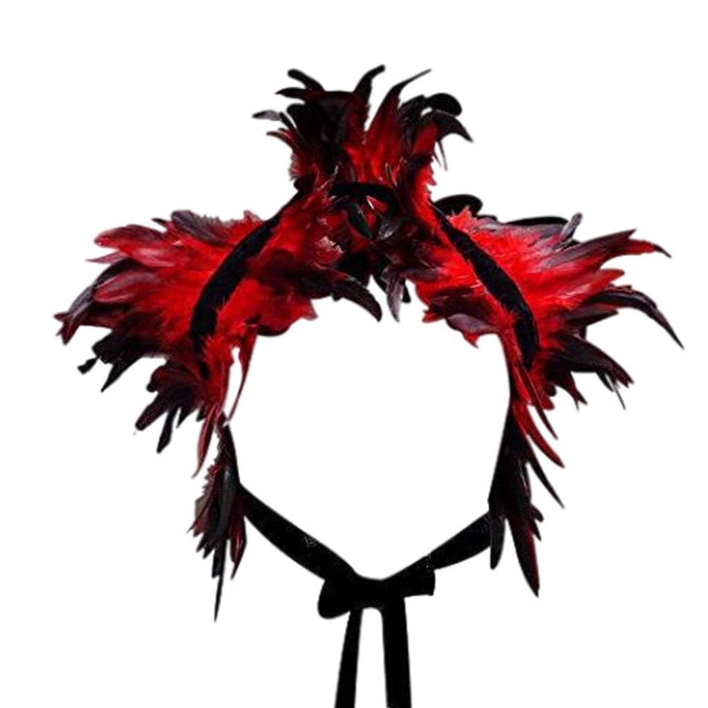 Geardeangloow Gothic Natural Feather Cape Shawl Shrug Stole Poncho Choker Collar Red