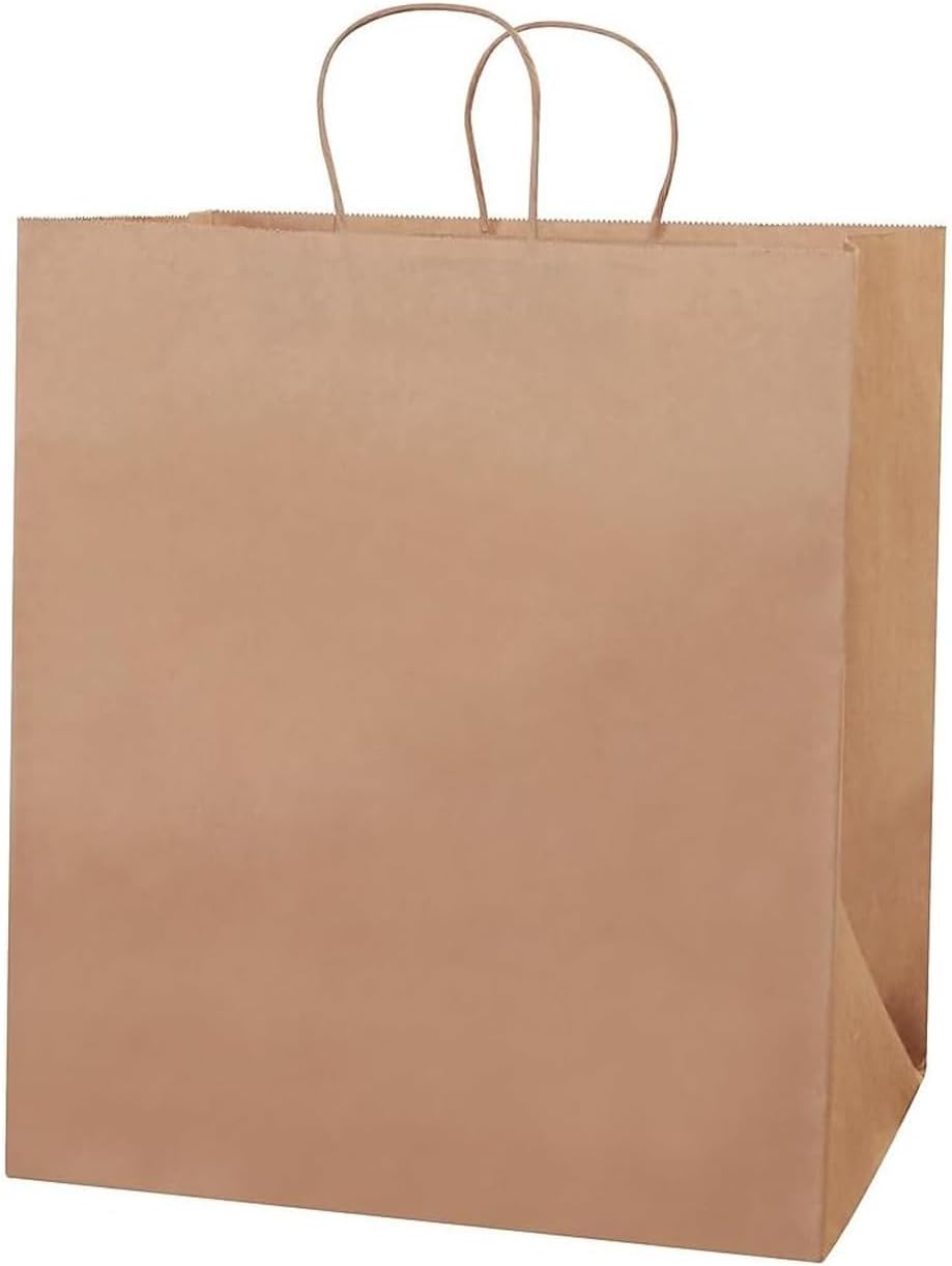 Monster Packaging Staples Kraft Paper Shopping Bags, 14" x 10" x 15.5" – Large Retail Carry Bags for Merchandise, Takeout & Gifts