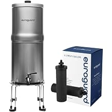 8.5L Gravity Water Filter System in Matt Finish Stainless Steel 304 | NSF certified 2x Activated Carbon Filter Cartrdiges | Steel Stand and Tap