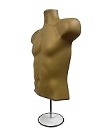 Vista 14 de DisplayTown - Maniquí masculino de torso con soporte de metal, cuerpo hueco, apilable, forma para exhibir camisetas, mostrador, ferias de Negro