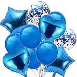 🎈 Juego de globos de color azul oscuro♪♪ Ofrecemos 2 globos de aluminio de corazón de 18 pulgadas, 2 globos de aluminio de estrella de 18 pulgadas, 5 globos de látex azul oscuro de 12 pulgadas, 5 globos de confeti azul oscuro de 12 pulgadas, suficiente brillo para decorar tu fiesta.