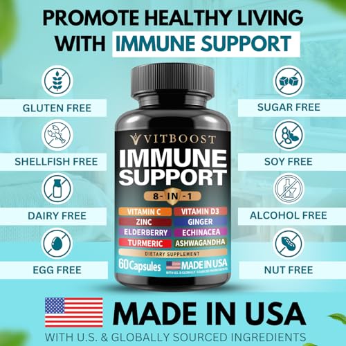 Vitboost Ultimate Immune Support Supplement 8-In-1 Formula With Echinacea, Vitamin C & Zinc, Vitamin D 5000 Iu, Turmeric, Ginger, Ashwagandha, Elderberry – 60 Capsules thumb #3