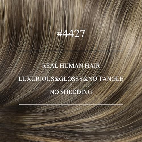 Image of YoungSee Nano Ring Hair Extensions Ombre Nano Tip Hair Extensions Human Hair Dark Brwon Balayage Caramel Blonde Human Hair Extension Nano-Bead 18 Inch Nano-Tip Extension for Wedding 50g 50 Strands