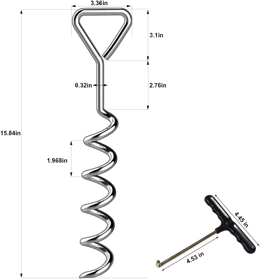 EURMAX USA Windproof Trampoline Stakes Anchor Kit-4pcs Steel Corkscrew Anchor,Heavy Duty Tie Down Kit with T-Hook&Reinforced Safety Straps,Secure Weatherproof Protection for Trampolines,Tents&Playsets