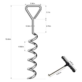 Eurmax USA Trampoline Stakes Heavy Duty Trampoline Parts Corkscrew Shape Steel Stakes Anchor Kit with T Hook for Trampolines -Set of 4 Bonus 4 Strong Belt,Silver