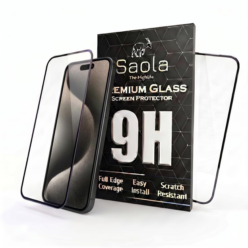 Image of Saola HD+ Oleophobic Tempered Glass For Apple Iphone 15 Pro (Pack Of 2) with Hassle-less Installation Kit. Full screen Coverage. 6.1 inch