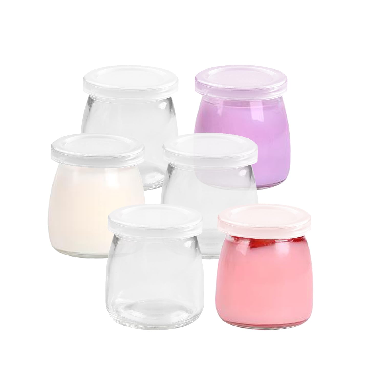 12 Joghurtgläser Mit Deckel & Löffeln – 100 Ml, Glas Mit PE-Deckel, Inkl. 12 Dessertlöffel (Blumen-Design)