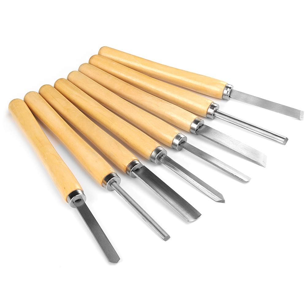 Ensemble de 8 Ciseaux de Tournage sur Bois HSS, Outils de Tour à Bois pour Bois Dur