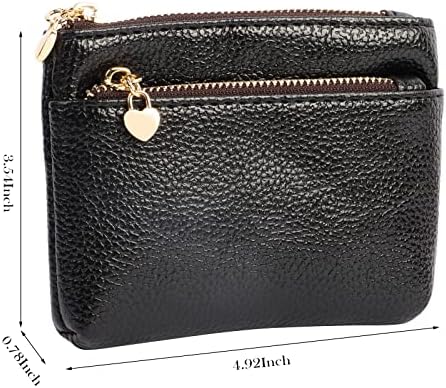 Women Mini Coin Purse Soft Leather Small Wallet Stylish Zipper Pocket Wallet Card Holder for Man Women Black