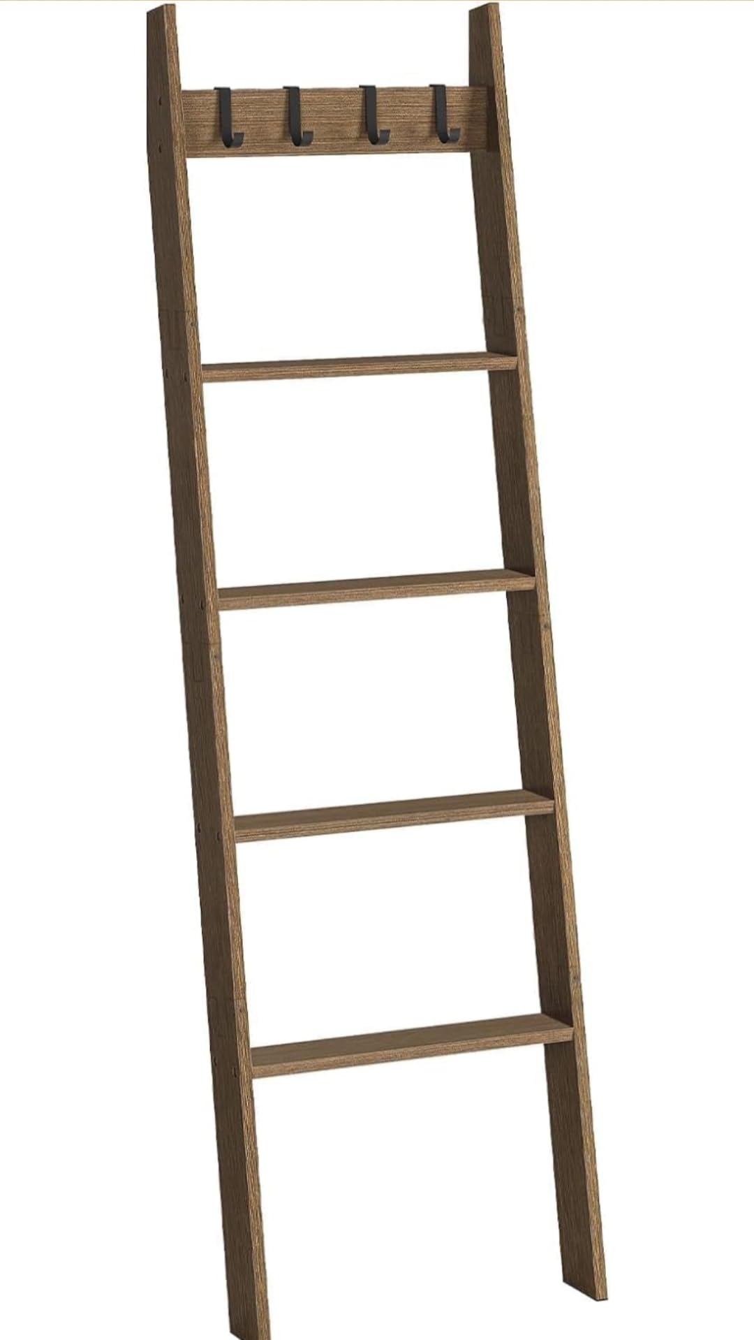 Hoomly Blanket Ladder, Wall Leaning 5 Ft 5 Tier Farmhouse Shelf, Towel Rack, Decorative Quilt Rack, Removable Hooks for Living Room, Bedroom, Bathroom, Natural