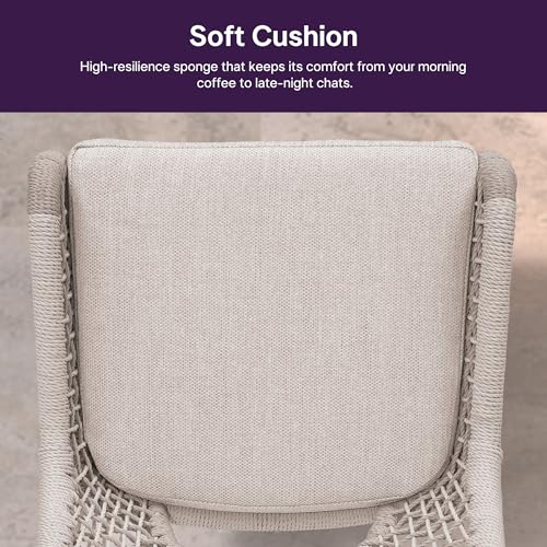 Image of PURPLE LEAF Bar Stool 1 Piece Bar Height Metal Chair with Back Modern Tall Comfy Wicker Woven Boho Garden Pool Patio Outdoor Barstool, Light Grey