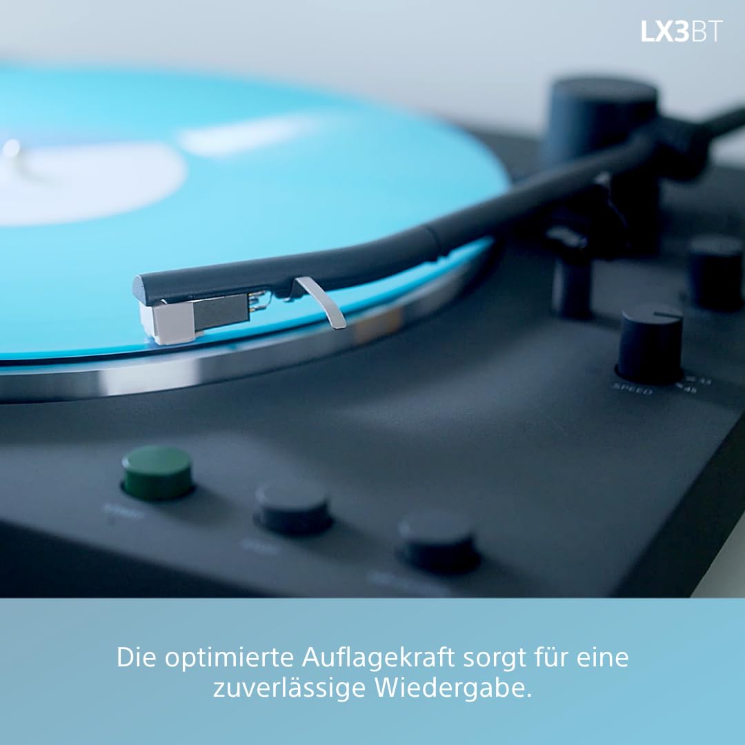 Sony PS-LX3BT kabelloser Bluetooth-Plattenspieler mit vollautomatischer Wiedergabe, Hi-Res Audio, Riemenantrieb, integriertem Phono-Vorverstärker, 2 Geschwindigkeiten und Staubschutzhaube – Schwarz