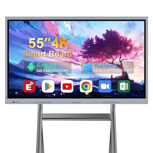 Image of 55 inch Smart Board - 4K UHD Interactive Whiteboard with Dual OS (Android /Windows), 20-Point Multi-Touch Digital Whiteboard for Classroom, Office & Home (Wall Mount Included)