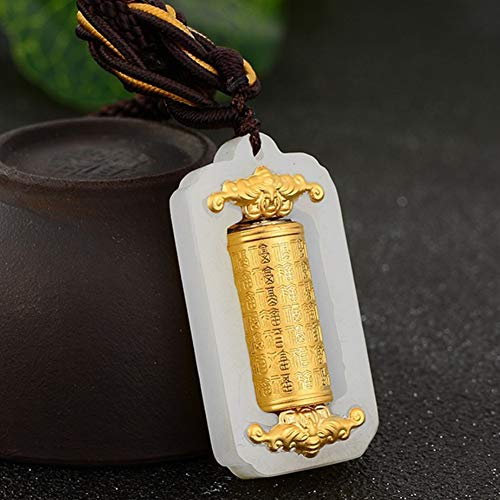EASTCODE Natural White Hetian Jade + 18K Gold Word fu Luck Strip Amulet Pendant + Free Necklace Jewelry