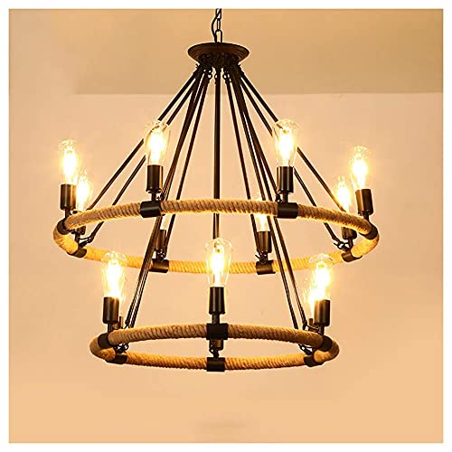 Plafonnier lustre vintage en corde de chanvre tressée pour cuisine