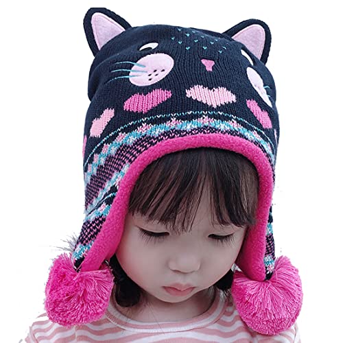 Tyidalin Strickmütze Mädchen Kinder Wintermütze Mütze Stricken Winter Warm Dicke Gefüttert Beanie Gestrickt mit Ohrenschützer, Blau, 46-48(Etikett M) Cover