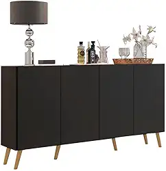 Aparador Buffet 4 Portas com Pés Retrô Veneza Multimóveis Preto.