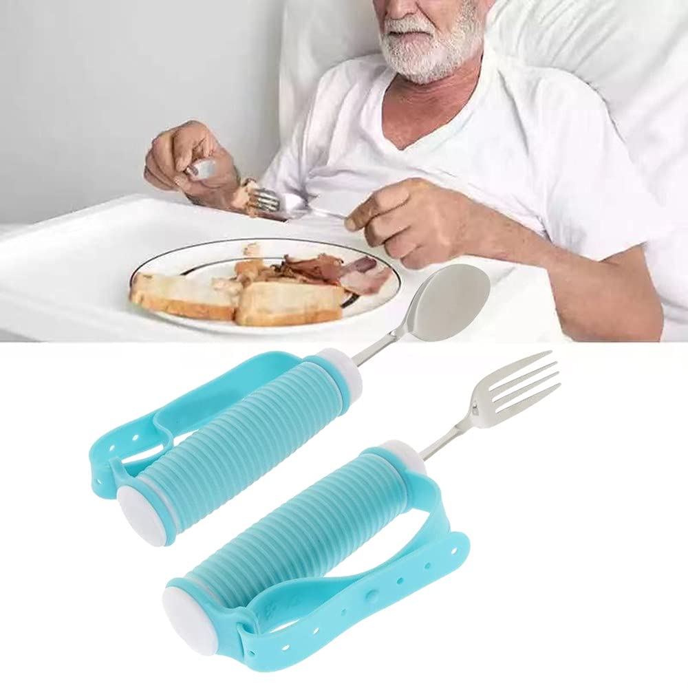 Kit Adaptable de Tenedor Y Cuchara para Temblores de Mano Cubiertos Flexibles con Cinturón de Mano Vajilla Antivibraciones de Ayuda para Pacientes de Edad Avanzada Y con Parkinson