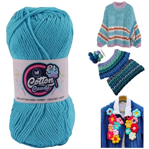 Image of NESTNHAVEN Cotton Candy 100% Cotton Yarn - (100g, 185 Meters) - Luxury Yarn for Crochet, Amigurumi, Embroidery, Toys, Garments, Flowers and Hobby, Projects. (Sky Blue) | (900 Gm)