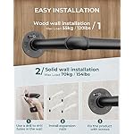OROPY Clothes Rack, 65.7" Industrial Pipe Clothing Rack 2 Pack for Clothes, Wall Mounted Heavy Duty Space Saving Garment Rack for Closet Storage, Black, 3 Base - Image 2
