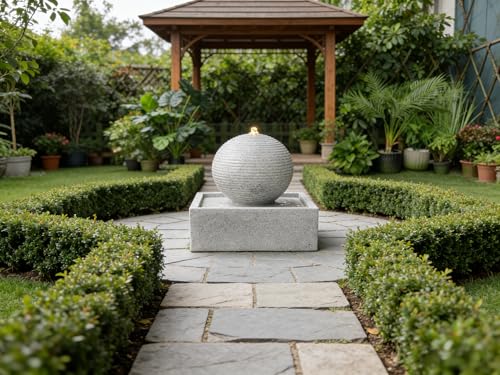 Water Fountain Outdoor Garden Water Fountain, Modern Outdoor Water Feature with Bird-Friendly Design, Resin Sphere Fountain for Patio, Yard & Garden Decor GIDITA