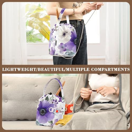 Image of Tatenale Crochet Bag Yarn Bag Knitting Project Bag with Pockets and Handle Portable Yarn Storage Organizer Tangle Free 8.3x11 InchBlue and White Silver Lotus Flowers and Berries20
