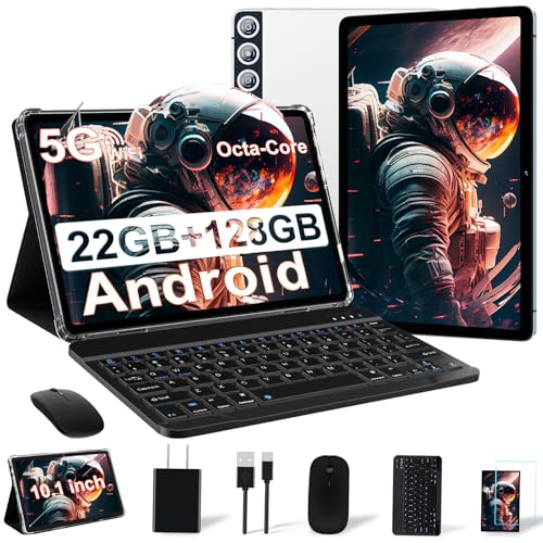 DMOAO Tablet Android 14 con 22GB RAM+128GB ROM(1TB TF), Tablet 10 Pollici con Widevine L1, Octa-Core 2.0GHZ, 5G Wi-Fi, GPS, 8000mAh, 8MP+5MP, Bluetooth 5.0, USB-C,con Tastiera, Argento