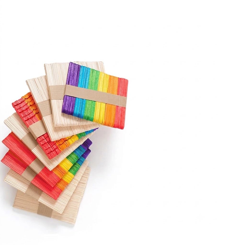 Tashira Collections Premium Wooden Ice Cream Sticks ( Pack of 200 - 100 color & 100 plain) | Food Grade Birch Wood Popsicle Sticks | Smooth & Splinter-Free | Eco-Friendly | Dessert Sticks | DIY Art & Craft Projects| School & Hobby Use-image-19