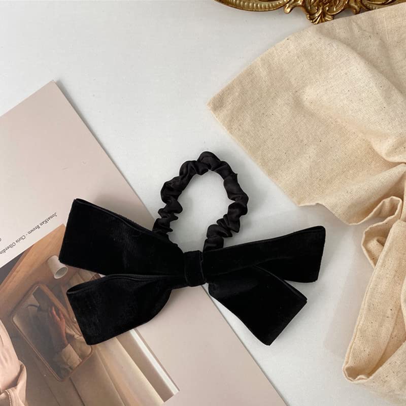 Miniatura 2 de Coleteros de terciopelo negro con lazo bandas de goma para atar el cabello coleteros negros para el cabello soporte de cola de caballo de terciopelo