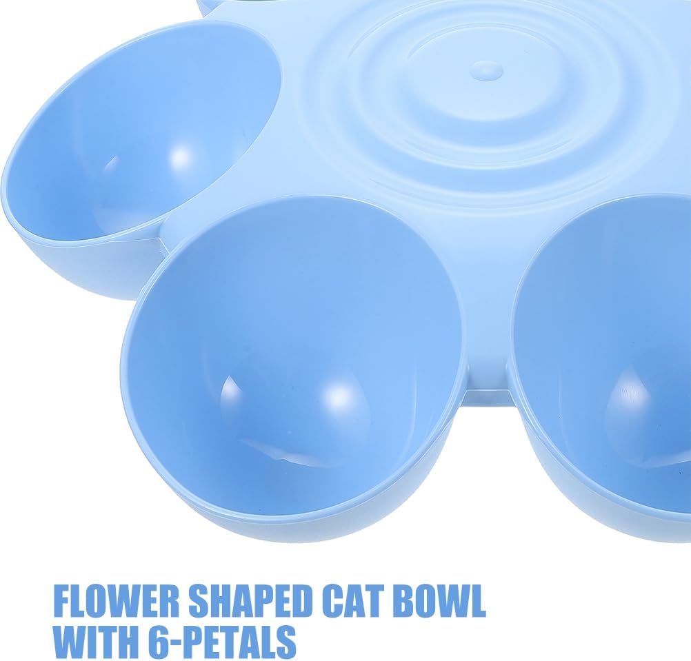 POPETPOP 2pcs Cat Food Water Bowls Plastic Dog Cat Feeder Bowls Multi- Feeder 6-Meal Kitten Food Dishes Petals Shaped Dog Bowl Blue
