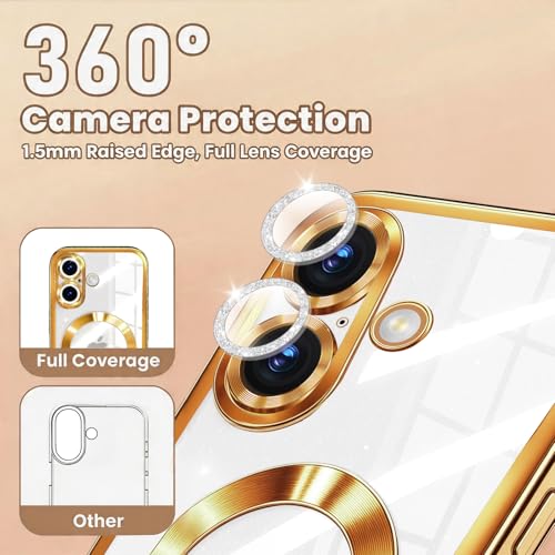 Image of Misscase for iPhone 17 Case with Privacy Screen Protector, Built-in Lens Protector, Compatible with MagSafe, Anti-Yellowing Shockproof TPU, Bling Glitter Electroplated Cover 6.3 inch Gold