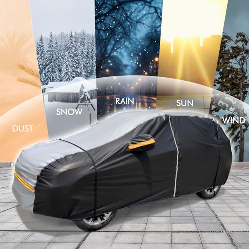 Image of 6 Layers Car Cover Waterproof All Weather Car Cover Waterproof All Weather, Outdoor Full Exterior Cover Rain Sun UV Snowproof Protection with Zipper Cotton for SUV (185-190inch)