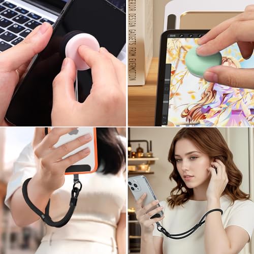 7 Pcs Macaron Phone Screen Cleaner, 2 Pcs Anti-Theft Phone Wrist Strap, Reusable Screen and Eyeglass Brush with Portable Keychains, Suitable for Mobile Phones, Glasses, and Mirrors - Image 7