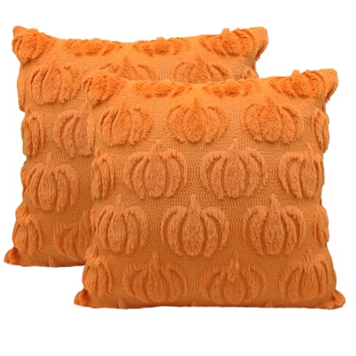 Divove 2 federe per cuscino a forma di zucca, 40 x 40 cm, per l'autunno, per Halloween, per esterni, per soggiorno, camera da letto, divano, sedia, decorazione per la casa (arancione)