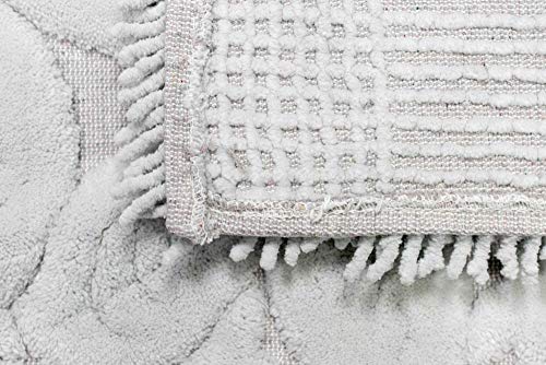 CARPETIA Badematten Set 2-teilig - waschbar - Blätterdesign in grau, Größe 50x60cm + 60x100 cm – Bild 6