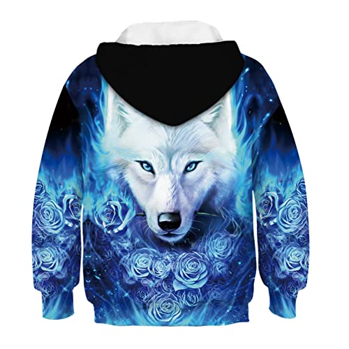 Faringoto Moletom com capuz para meninos e meninas de 5 a 16 anos, Lobo 08, PP