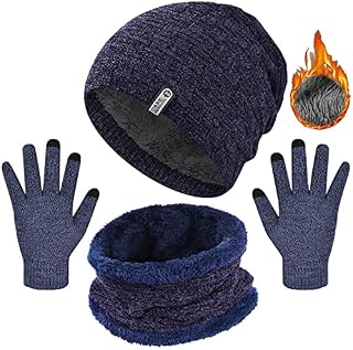 UMIPUBO Winter Beanie Hat Scarf Touch Screen Gloves Set for Men Women Soft Stretch Hat Neck Warmer Scarf Set Knitted Hat Scarf Skullies Beanies Winter Hats