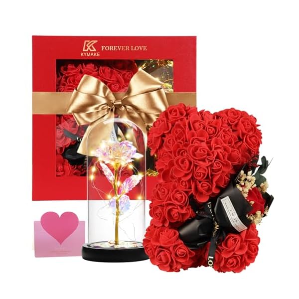 Christmas Rose Bear Gifts for Women, Wife, Daughter, Girlfriend, Flower Teddy Bear Rainbow Light-Up Roses Gift Set – Perfect for Valentine’s, Mother’s Day, Christmas, and Anniversary