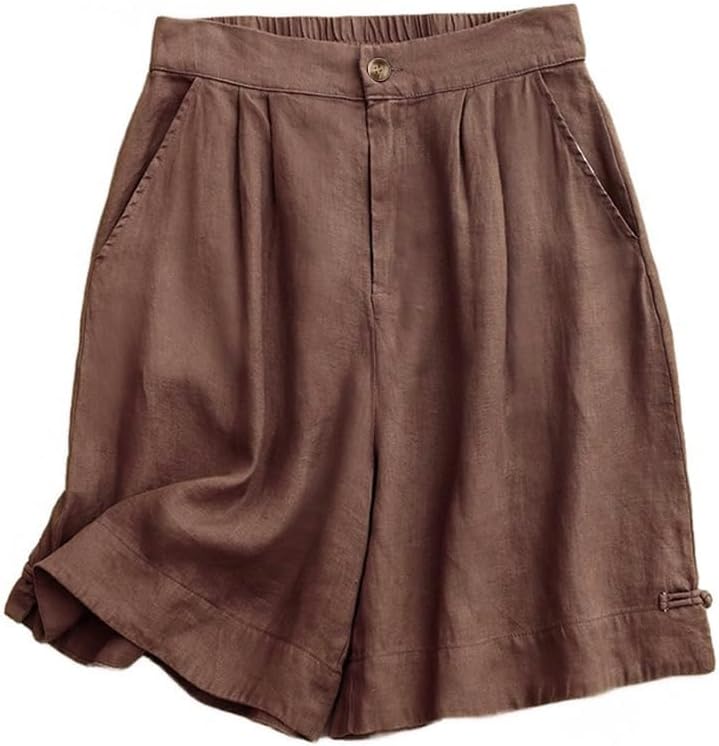 Kinghua Womens Wide Leg Linen Shorts Summer Casual Loose Pleated Elastic High Waisted Bermuda Shorts