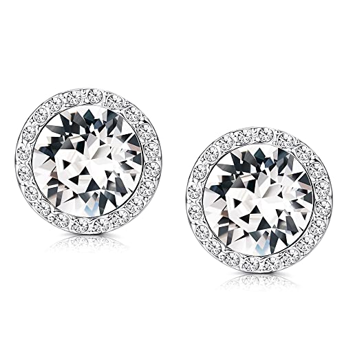 Roheafer Sterling Silver Crystals Stud Earrings for Women Girls, Made of Austria Crystals, Round-Cut Rhinestone Girls Bridal Earrings Hypoallergenic
