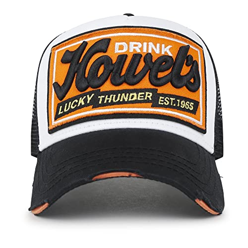 Ililily Premium Howels Embroidery Vintage Baseball Cap Distressed Trucker Hat, Black, X-Large #TOP1