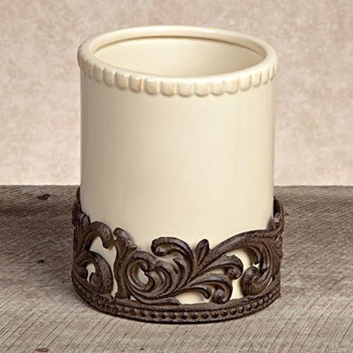 GG Collection Cream Ceramic Utensil Holder with Metal Base Home & Kitchen